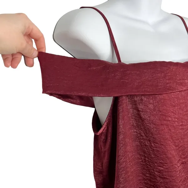 Burgundy Wine Off The Shoulder Spaghetti Strap Blouse - Image 2