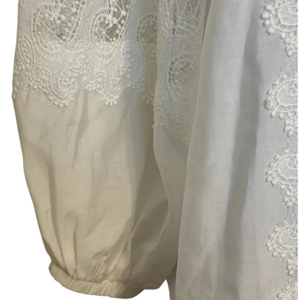 GRACIA Pure‎ White Lace Balloon Sleeve Mock Neck Victorian Blouse Top EUC Size M - Image 5