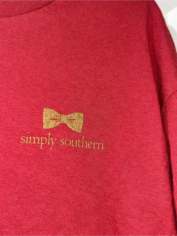 Simply Southern Fall Red Long Sleeve Tee with Gold Bow Logo - Image 2