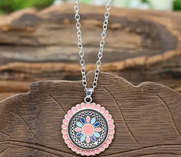 Gorgeous Boho-Chic Pink Floral Necklace and Earring Set (3 Piece Set) - Image 5
