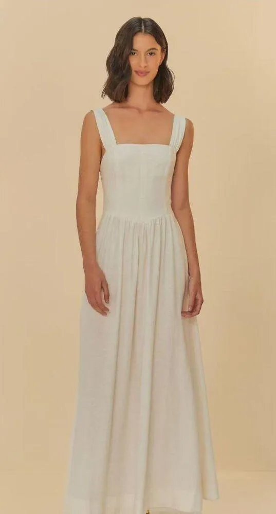 NWOT Farm Rio Stretch Linen Blend Cami Maxi Dress Size S Classic Off White - Image 2