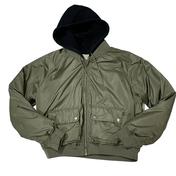 Aeropostale Hooded Bomber Jacket - Green - Large - Image 7