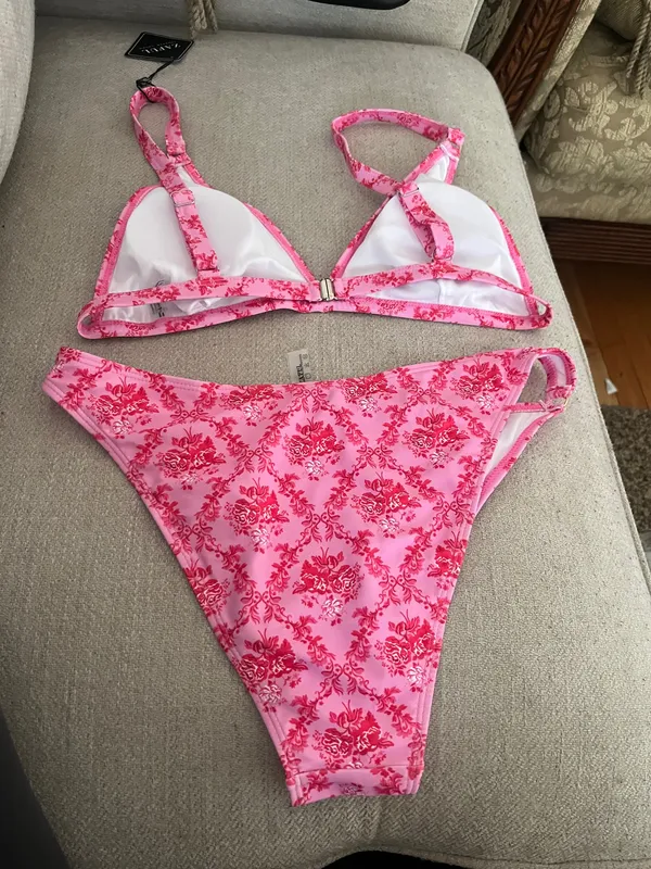Zaful the Store GORGLITTER Women's Floral Paisley Swimsuit High Cut Thong Triangle Ring Bikini Sets Bathing - Image 10