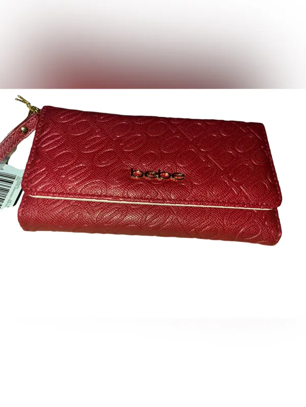 bebe Red Quilted Wristlet trifold wallet with Strap - Image 2