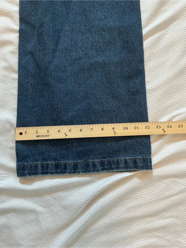 Dark Blue Wide-Leg Jeans with Studded Swirl Detail - Image 9