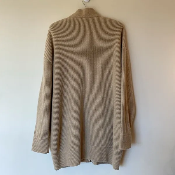 Classiques for Nordstrom Knit Zip Cardigan Tan Size M Lambswool Cashmere preppy - Image 3