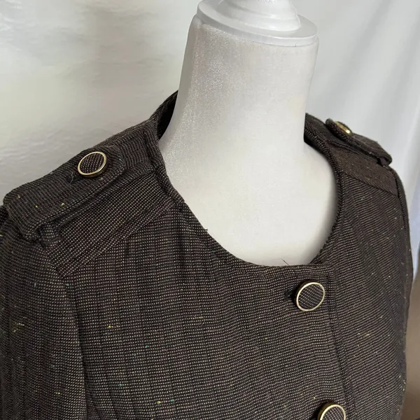 Cartonnier Tweed Equestrian Women Jacket Sz 4 Brown Preppy Cropped Anthropologie - Image 5