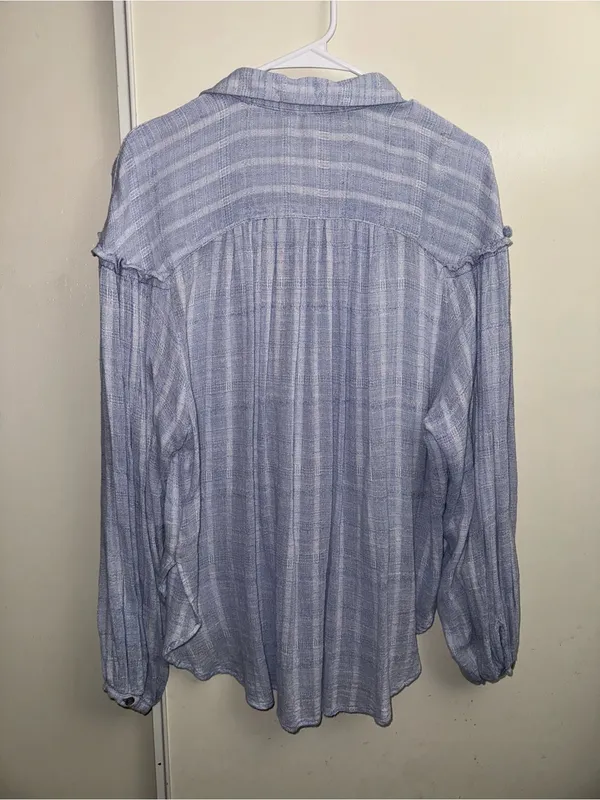 Free People Pale Blue Striped Button-Down Shirt - Image 6