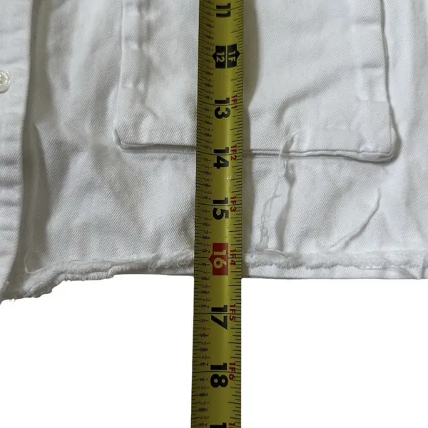 Zara Women Large Crop Denim Shirt Jacket White Button Front Short Sleeve | 14-35 - Image 5