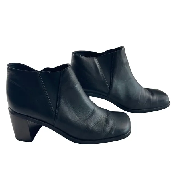 Impo Katrina Black Leather‎ Square Toe Block Heel Ankle Boots Womens 9B Stretch - Image 3