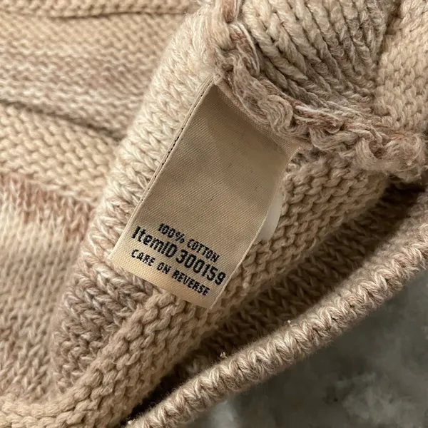 L.L. Bean Tan Striped Cotton Mock Neck Full Zip Knit Cardigan Sweater Size S P - Image 10