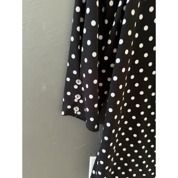 Diana Belle Womens Black White Polka Dot Tie Neck 3/4 Sleeve Blouse Top‎ Size S - Image 4