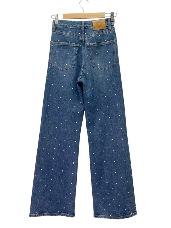 Maje Studded Wide Leg Jeans US Size 2 Medium Wash Blue High Rise Denim - Image 3
