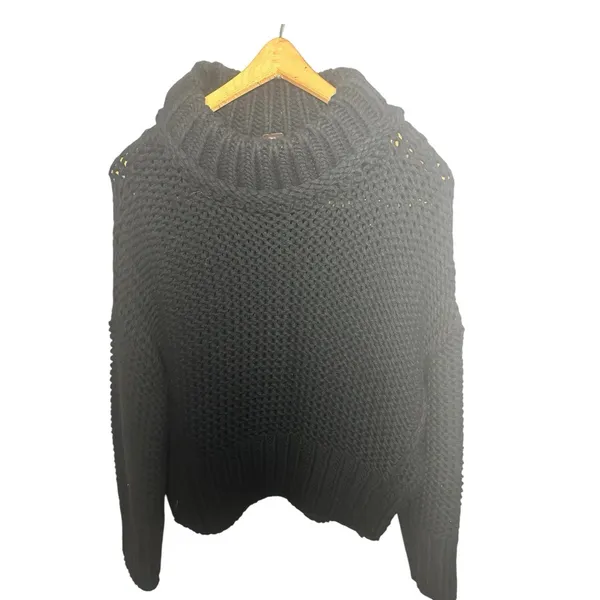 Free People Black Turtleneck Sweater with Chunky Knit Relaxed Fit S - Image 5