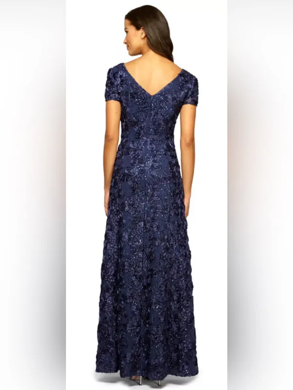 Alex Evenings Navy 3D Rosette Soutache Sequin Mother of Bride Gown Sz 10 Formal - Image 2