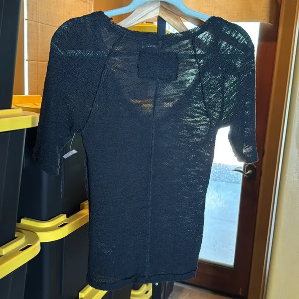Free People We The Free Francis Tee Black Textured Raw Hem Size Small - Image 9