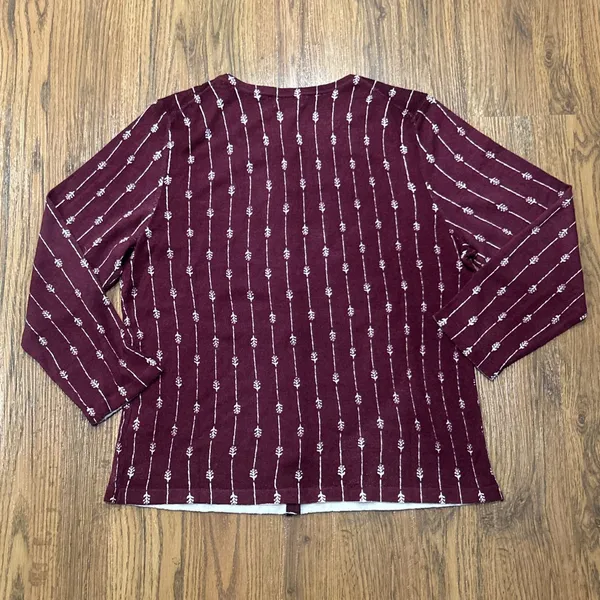 Garnet Hill Sweater Womens Large Signature Eco Merino Wool Cardigan Maroon - Image 8