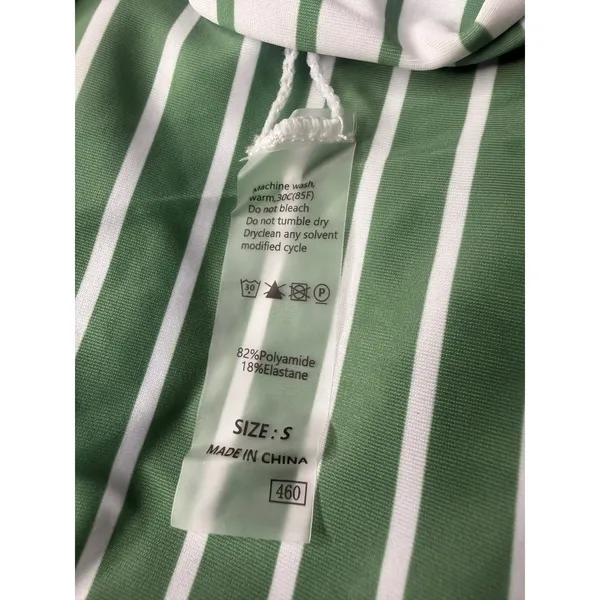 Womens Reversible Green White Vertical Stripe‎ High Waisted Bikini Set Size S - Image 6