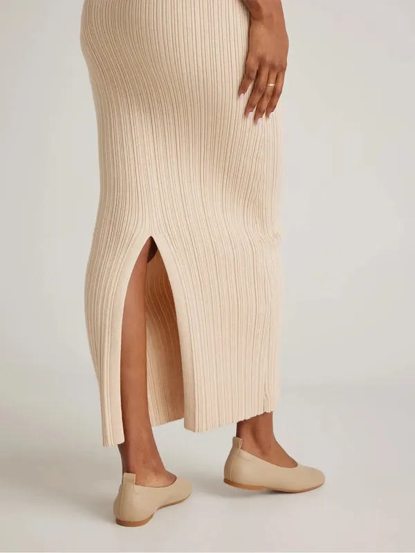 Quince Cotton Cashmere Ribbed Sleeveless Midi Dress Sz L Heather Oatmeal Summer - Image 8