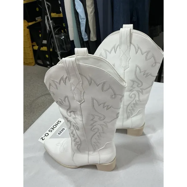 Womans Ixu Pullon Knee High Cowgirl Boots 8 White Embroidered Heel NWT - Image 2