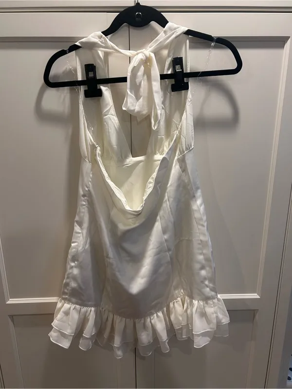 NWT Peppermayo Cream Halter Mini Dress with Ruffle Hem, 8 - Image 4