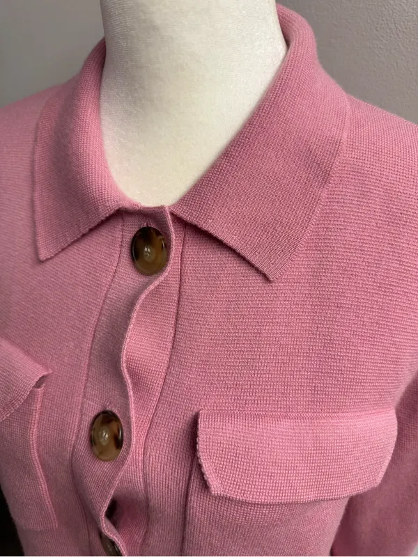 Sézane Betty Knit Long Sleeve Cardigan Merino Wool Rose Los Angeles Pink Medium - Image 8