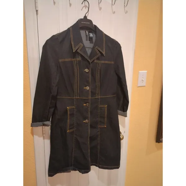 BISOU BISOU Women Large Button Front Denim Jacket Dress Size L - Image 3