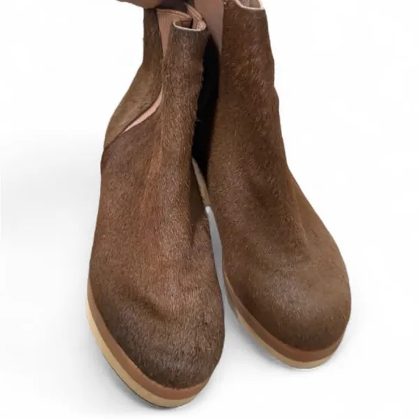New Anthropologie The Odells Calf Hair clogs Brown Wooden platform heel clog - Image 4
