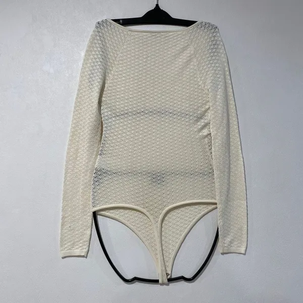 Abercrombie & Fitch Lace Bodysuit XS Cream Long Sleeve Y2K Sheer - Image 4