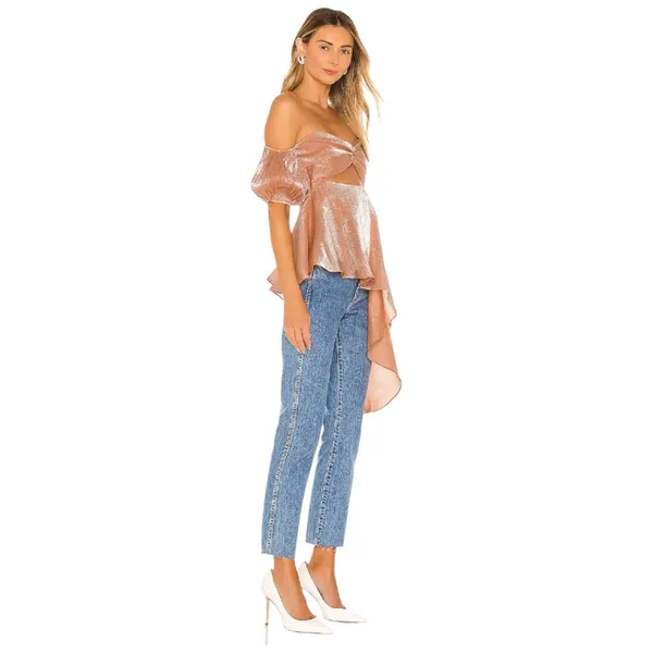 LOVERS + FRIENDS Rola Asymmetrical Off-Shoulder Top, Peach Pink, Small - Image 2