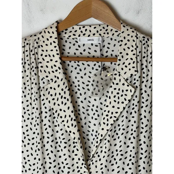 MNG Mango Jumpsuit Women Medium Cream Black Dot NWOT Wide Leg Pocket Preppy - Image 9