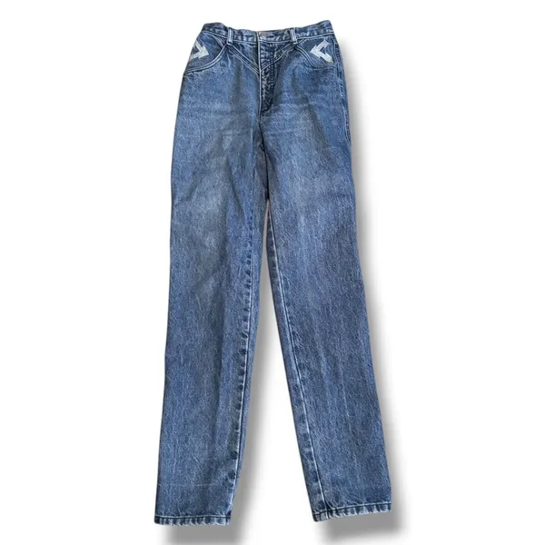 Vintage Roper High Rise Western Mom Jeans Arrow Pocket Acid Wash Long Length - Image 9