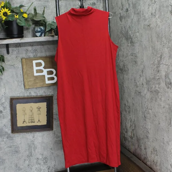 Ella Rafaella Plus Size Funnel Neck Sleeveless Dress LRQFC021R2 Ruby Red 1X - Image 2