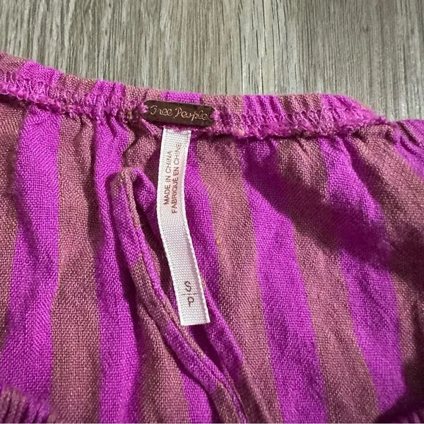Free People Folk Town Linen Blend Purple‎ & Tan Striped Mini Dress Size S - Image 5