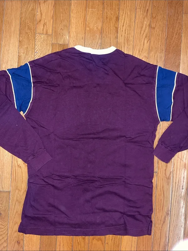 PINK Victoria's Secret Plum Long Sleeve Tee with Navy Panels and Sequin Logo - Image 4