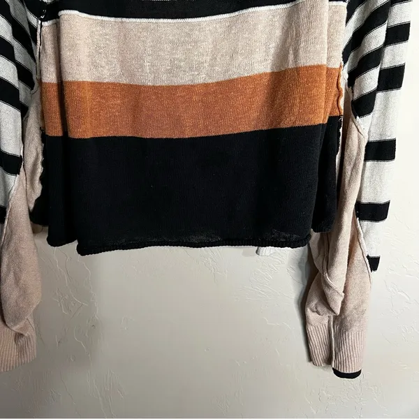 Free People Block Party Linen Cotton Stripped‎ Boxy Knit Exposed Hem Sweater - Image 7