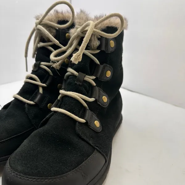 Sorel Explorer Joan Suede Winter Boots Womens Size 10 Black Faux Fur Waterproof - Image 9