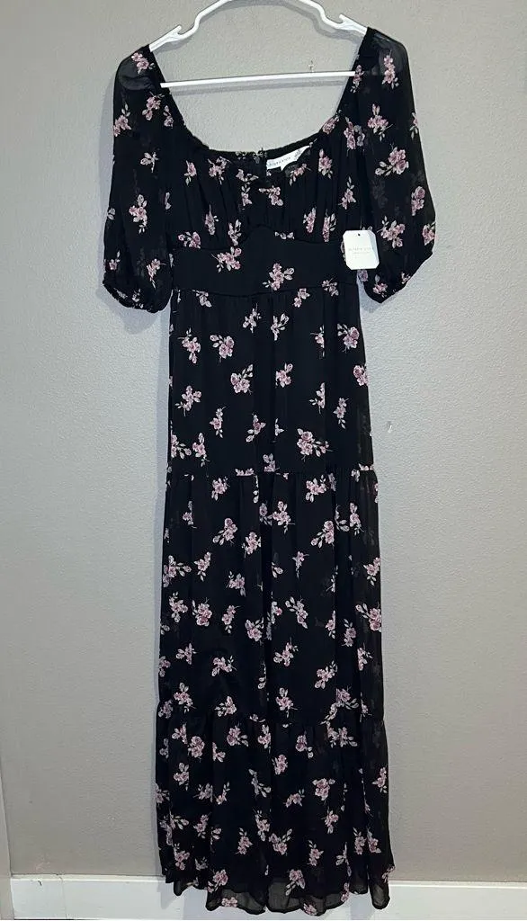 NEW Altar’d State Deanne black floral tiered maxi dress women’s size small - Image 3