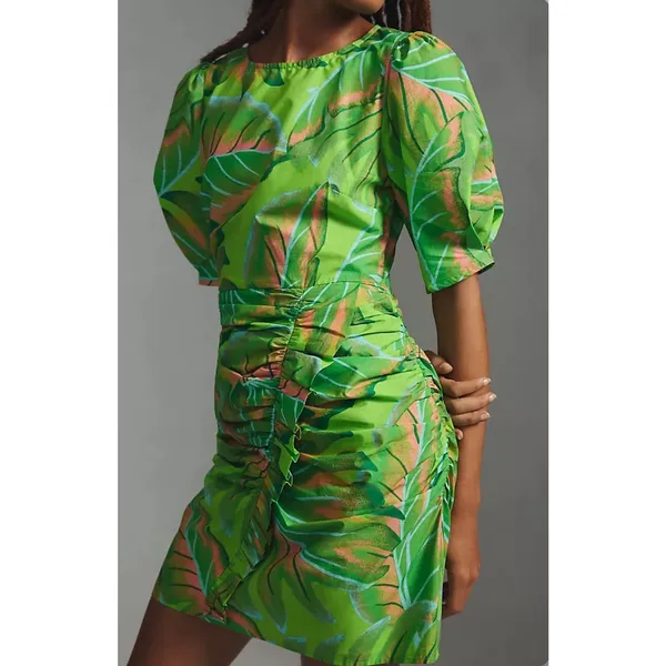 Farm Rio Puff-Sleeve Mini Dress Green Tropical size XS - Image 3