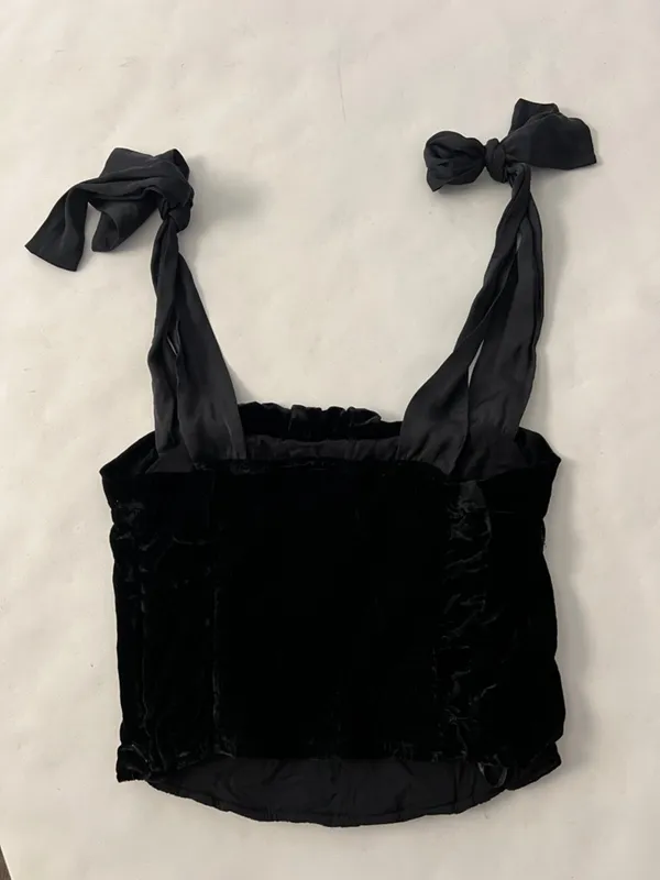 Free People Trapped In Your Love Tie Strap Velvet Tank Top in Black Small $98 - Image 8