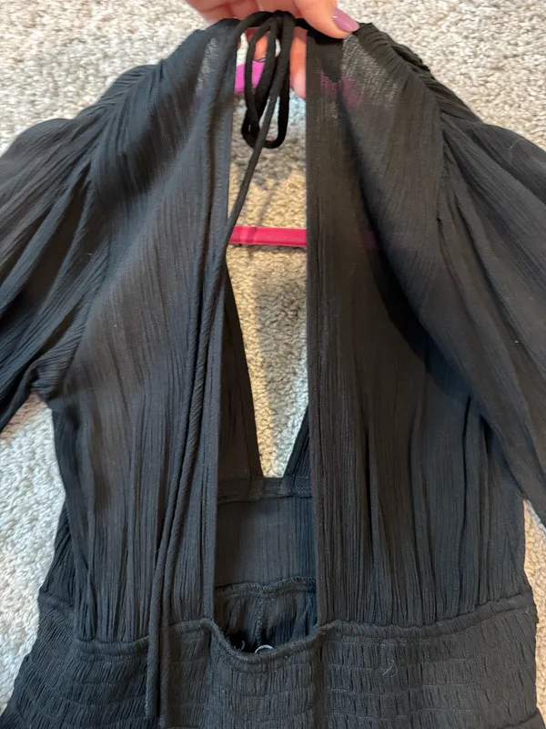 ASOS DESIGN long sleeve plunge beach romper in black - Image 4