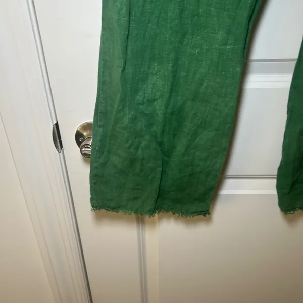 Zara Green Linen Wide Leg Pants High Waisted Frayed Hem Trousers Medium breezy - Image 4