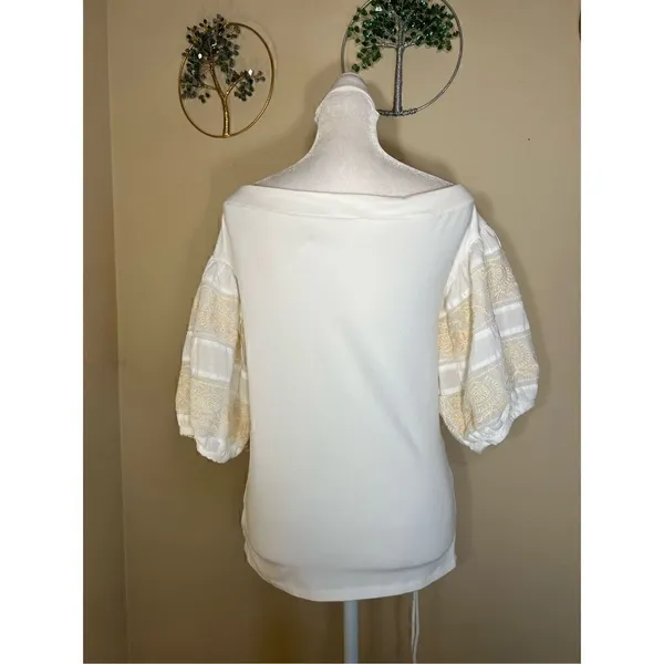 Free People Ivory Rock With It Embroidered Knit Blouse Medium - Image 3