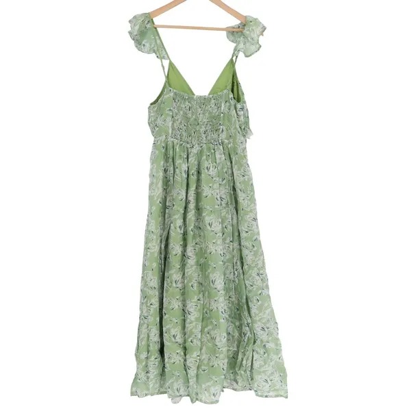 En Saison Green Floral Ruffle Strap Smocked Midi Dress Large - Image 6