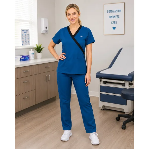 New York Laundry Medics Teal Blue Shortsleeve Scrub Top, S - Image 6