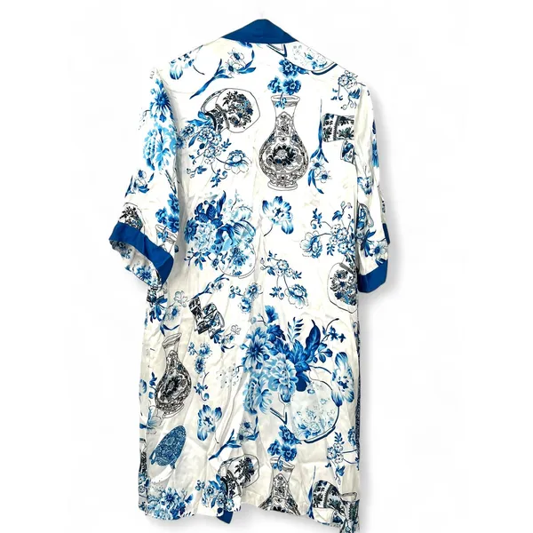 ASilk Japan 100% Pure Silk Japanese Short Robe Sleepwear Flowers Vases Luxury - Image 3