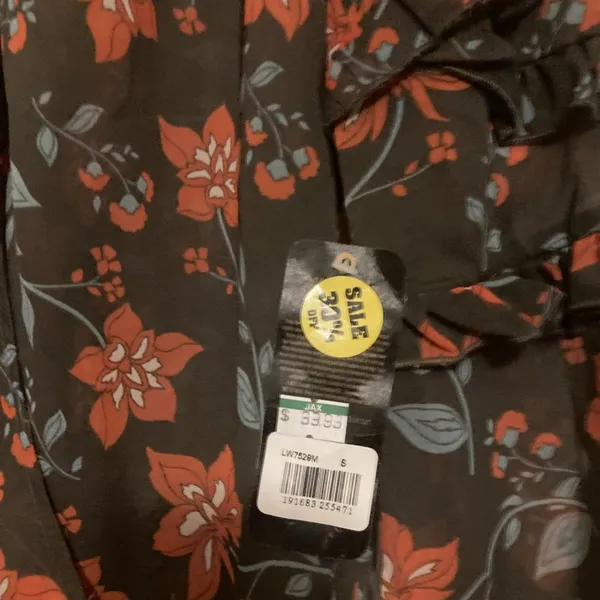 Wrangler Retro Brown Floral Print Blouse Small Sheer Long Sleeve NWT Bloomcore - Image 2
