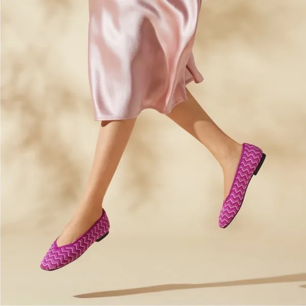 VIVAIA Square Toe V-Cut‎ Flats Margot 2.0 Orchid Multi Chevron Size 38.5 US 7.5 - Image 3