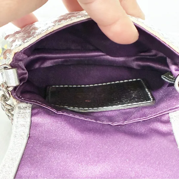 COACH POPPY SILVER SEQUINS TURNLOCK POUCH CROSSBODY MINI BAG‎ Pouch - Image 4