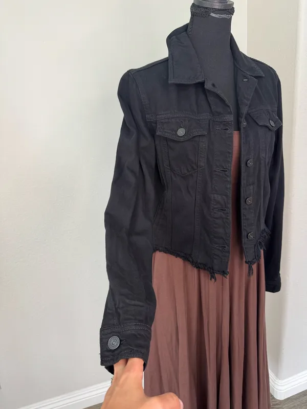Hidden Los Angeles Black Denim Raw Hem Jacket Size Small - Image 8